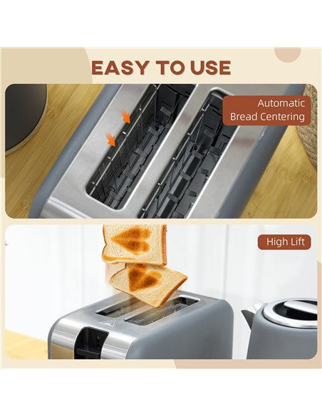 HOMCOM Kettle and Toaster Set, 1.7L 3000W Fast Boil Kettle & 2 Slice Toaster Kitchen Set with 7 Level Browning Controls, Defrost - pic 127171 | FastDaddyshop