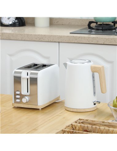HOMCOM Kettle and Toaster Set, 1.7L 3000W Fast Boil Kettle & 2 Slice Toaster Kitchen Set with 7 Level Browning Controls, Defrost