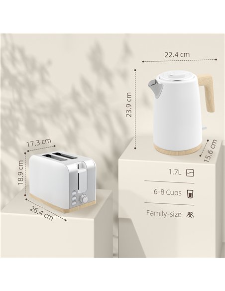 HOMCOM Kettle and Toaster Set, 1.7L 3000W Fast Boil Kettle & 2 Slice Toaster Kitchen Set with 7 Level Browning Controls, Defrost - pic 127175 | FastDaddyshop