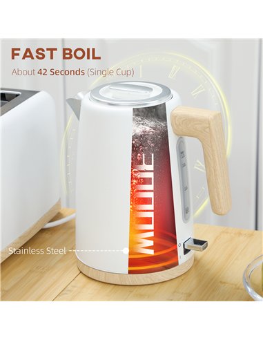 HOMCOM Kettle and Toaster Set, 1.7L 3000W Fast Boil Kettle & 2 Slice Toaster Kitchen Set with 7 Level Browning Controls, Defrost
