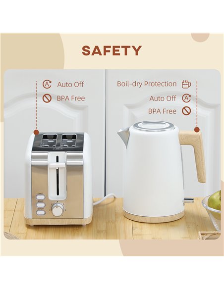 HOMCOM Kettle and Toaster Set, 1.7L 3000W Fast Boil Kettle & 2 Slice Toaster Kitchen Set with 7 Level Browning Controls, Defrost - pic 127179 | FastDaddyshop