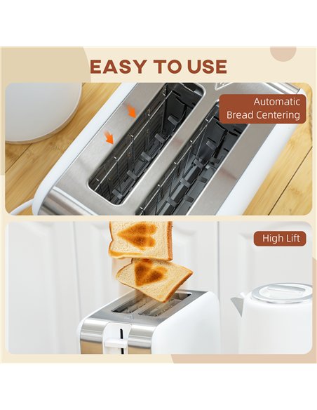 HOMCOM Kettle and Toaster Set, 1.7L 3000W Fast Boil Kettle & 2 Slice Toaster Kitchen Set with 7 Level Browning Controls, Defrost - pic 127180 | FastDaddyshop