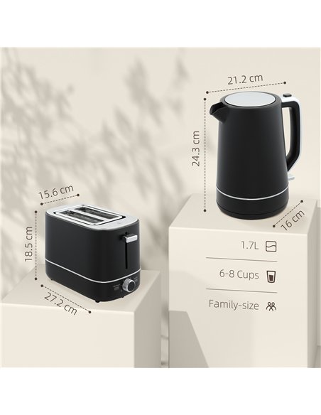 HOMCOM Kettle and Toaster Set, 1.7L 3000W Fast Boil Kettle & 2 Slice Toaster Kitchen Set with 6 Level Browning Controls, Defrost - pic 127184 | FastDaddyshop