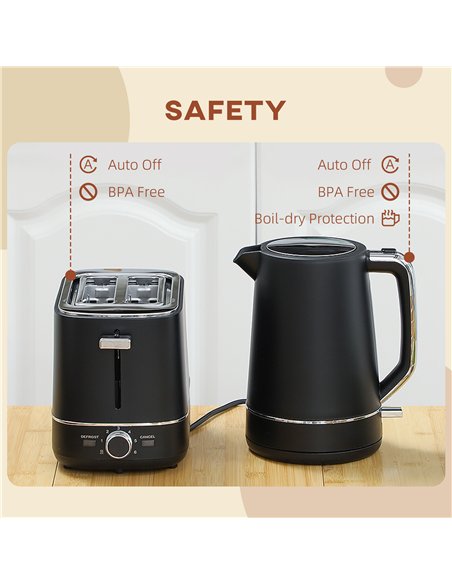 HOMCOM Kettle and Toaster Set, 1.7L 3000W Fast Boil Kettle & 2 Slice Toaster Kitchen Set with 6 Level Browning Controls, Defrost - pic 127188 | FastDaddyshop