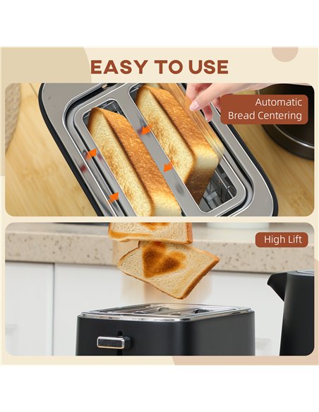 HOMCOM Kettle and Toaster Set, 1.7L 3000W Fast Boil Kettle & 2 Slice Toaster Kitchen Set with 6 Level Browning Controls, Defrost - pic 127189 | FastDaddyshop