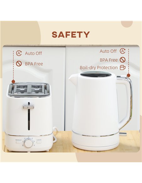 HOMCOM Kettle and Toaster Set, 1.7L 3000W Fast Boil Kettle & 2 Slice Toaster Kitchen Set with 6 Level Browning Controls, Defrost - pic 127197 | FastDaddyshop
