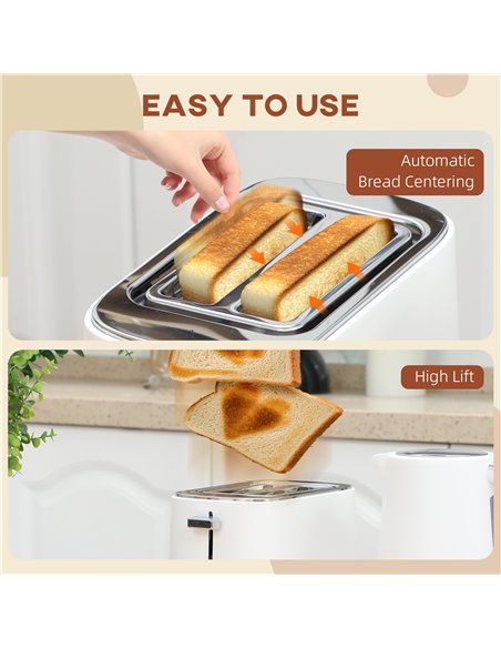 HOMCOM Kettle and Toaster Set, 1.7L 3000W Fast Boil Kettle & 2 Slice Toaster Kitchen Set with 6 Level Browning Controls, Defrost - pic 127198 | FastDaddyshop
