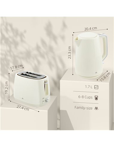 HOMCOM Kettle and Toaster Set, 1.7L 3000W Fast Boil Kettle & 2 Slice Toaster Kitchen Set with 7 Level Browning Controls, Defrost