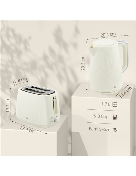HOMCOM Kettle and Toaster Set, 1.7L 3000W Fast Boil Kettle & 2 Slice Toaster Kitchen Set with 7 Level Browning Controls, Defrost - pic 127202 | FastDaddyshop