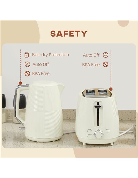 HOMCOM Kettle and Toaster Set, 1.7L 3000W Fast Boil Kettle & 2 Slice Toaster Kitchen Set with 7 Level Browning Controls, Defrost - pic 127206 | FastDaddyshop