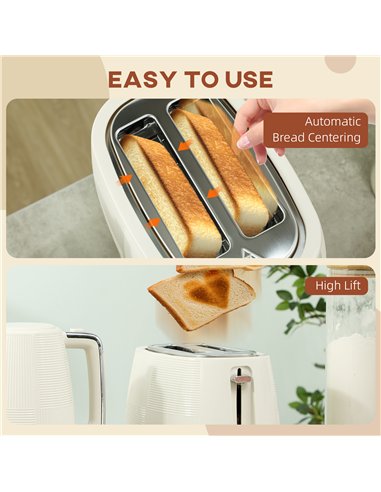 HOMCOM Kettle and Toaster Set, 1.7L 3000W Fast Boil Kettle & 2 Slice Toaster Kitchen Set with 7 Level Browning Controls, Defrost
