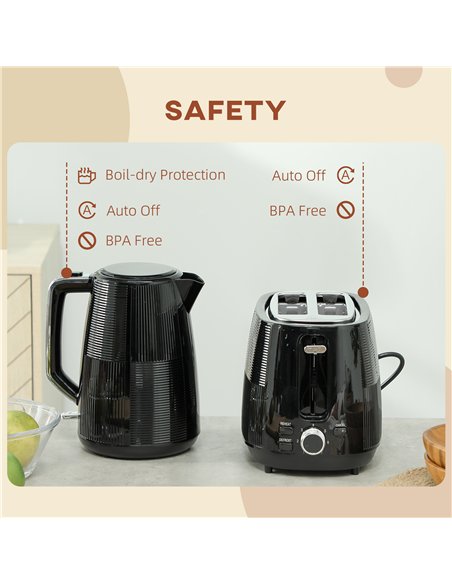 HOMCOM Kettle and Toaster Set, 1.7L 3000W Fast Boil Kettle & 2 Slice Toaster Kitchen Set with 7 Level Browning Controls, Defrost - pic 127215 | FastDaddyshop