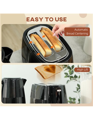 HOMCOM Kettle and Toaster Set, 1.7L 3000W Fast Boil Kettle & 2 Slice Toaster Kitchen Set with 7 Level Browning Controls, Defrost