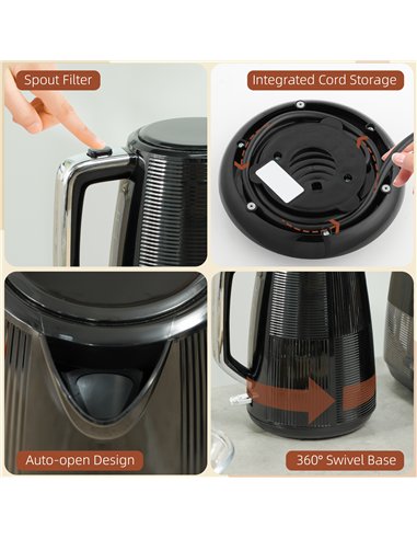 HOMCOM Kettle and Toaster Set, 1.7L 3000W Fast Boil Kettle & 2 Slice Toaster Kitchen Set with 7 Level Browning Controls, Defrost
