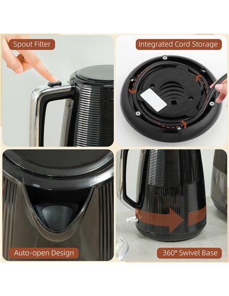 HOMCOM Kettle and Toaster Set, 1.7L 3000W Fast Boil Kettle & 2 Slice Toaster Kitchen Set with 7 Level Browning Controls, Defrost - pic 127217 | FastDaddyshop