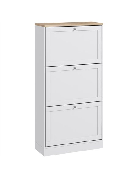 HOMCOM Modern Compact Three-Drawer Shoe Storage Cabinet - White - pic 127218 | FastDaddyshop