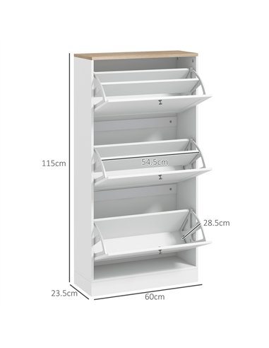 HOMCOM Modern Compact Three-Drawer Shoe Storage Cabinet - White