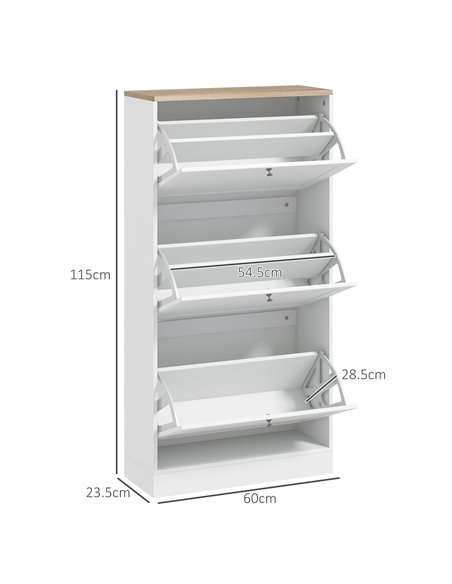 HOMCOM Modern Compact Three-Drawer Shoe Storage Cabinet - White - pic 127220 | FastDaddyshop