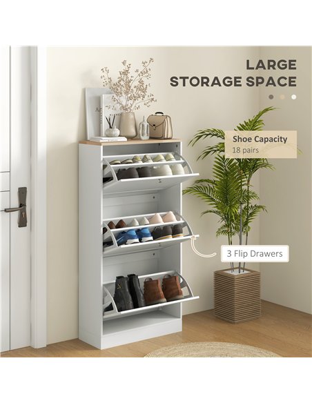 HOMCOM Modern Compact Three-Drawer Shoe Storage Cabinet - White - pic 127221 | FastDaddyshop