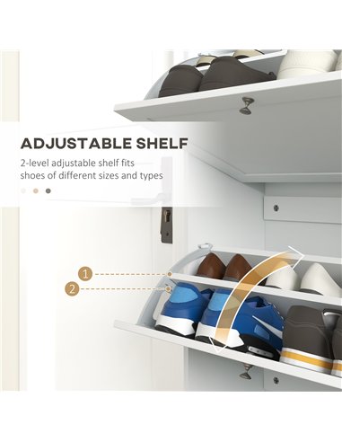 HOMCOM Modern Compact Three-Drawer Shoe Storage Cabinet - White