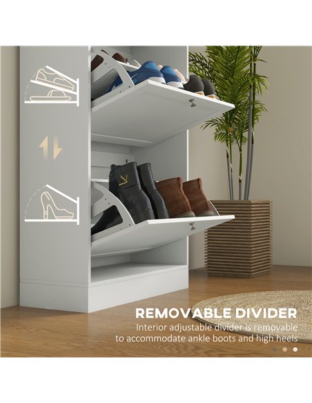 HOMCOM Modern Compact Three-Drawer Shoe Storage Cabinet - White - pic 127223 | FastDaddyshop