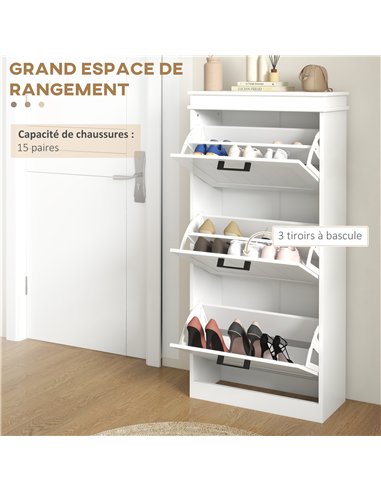 HOMCOM Three-Drawer Minimalistic Shoe Storage Cabinet, for 15 Shoes