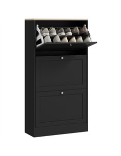 HOMCOM Modern Compact Three-Drawer Shoe Storage Cabinet - Black