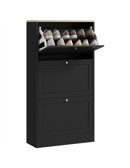 HOMCOM Modern Compact Three-Drawer Shoe Storage Cabinet - Black - pic 127245 | FastDaddyshop