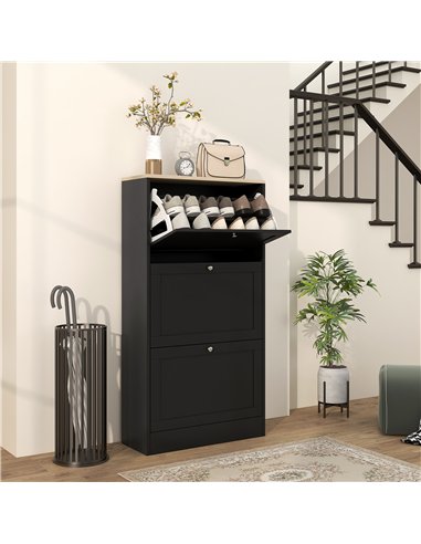 HOMCOM Modern Compact Three-Drawer Shoe Storage Cabinet - Black