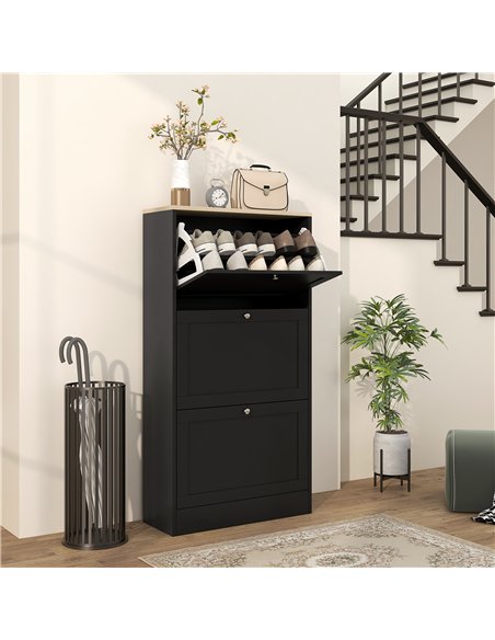 HOMCOM Modern Compact Three-Drawer Shoe Storage Cabinet - Black - pic 127246 | FastDaddyshop
