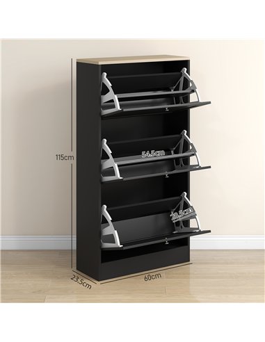 HOMCOM Modern Compact Three-Drawer Shoe Storage Cabinet - Black