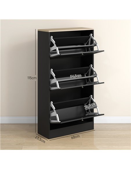 HOMCOM Modern Compact Three-Drawer Shoe Storage Cabinet - Black - pic 127247 | FastDaddyshop