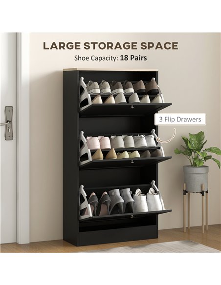 HOMCOM Modern Compact Three-Drawer Shoe Storage Cabinet - Black - pic 127248 | FastDaddyshop