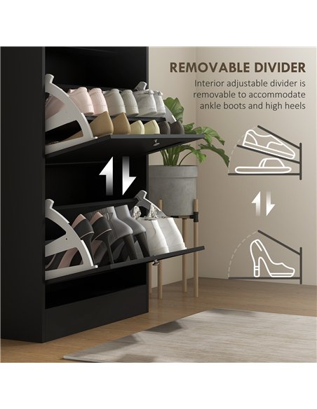 HOMCOM Modern Compact Three-Drawer Shoe Storage Cabinet - Black - pic 127250 | FastDaddyshop