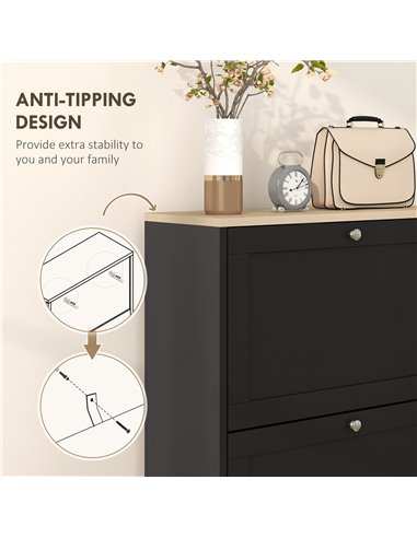 HOMCOM Modern Compact Three-Drawer Shoe Storage Cabinet - Black