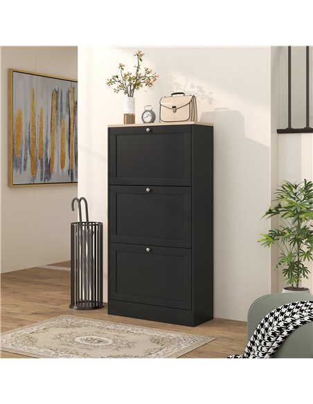 HOMCOM Modern Compact Three-Drawer Shoe Storage Cabinet - Black - pic 127252 | FastDaddyshop