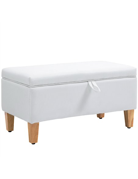 HOMCOM Linen Storage Ottoman Padded Footstool with Rubberwood Legs for Storage Box, Bed End, Shoe Bench, Seating, Cream White - pic 127254 | FastDaddyshop