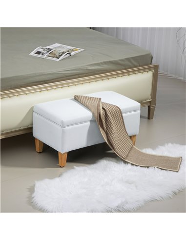 HOMCOM Linen Storage Ottoman Padded Footstool with Rubberwood Legs for Storage Box, Bed End, Shoe Bench, Seating, Cream White