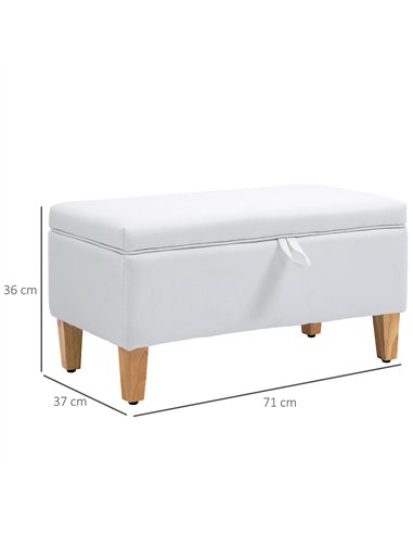 HOMCOM Linen Storage Ottoman Padded Footstool with Rubberwood Legs for Storage Box, Bed End, Shoe Bench, Seating, Cream White