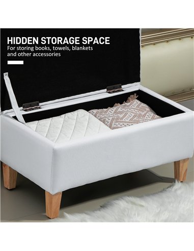 HOMCOM Linen Storage Ottoman Padded Footstool with Rubberwood Legs for Storage Box, Bed End, Shoe Bench, Seating, Cream White