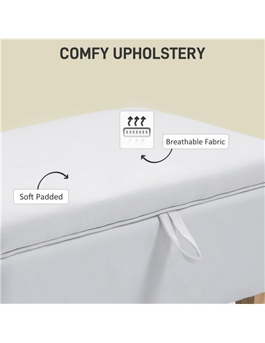 HOMCOM Linen Storage Ottoman Padded Footstool with Rubberwood Legs for Storage Box, Bed End, Shoe Bench, Seating, Cream White