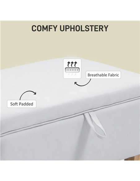 HOMCOM Linen Storage Ottoman Padded Footstool with Rubberwood Legs for Storage Box, Bed End, Shoe Bench, Seating, Cream White - pic 127258 | FastDaddyshop