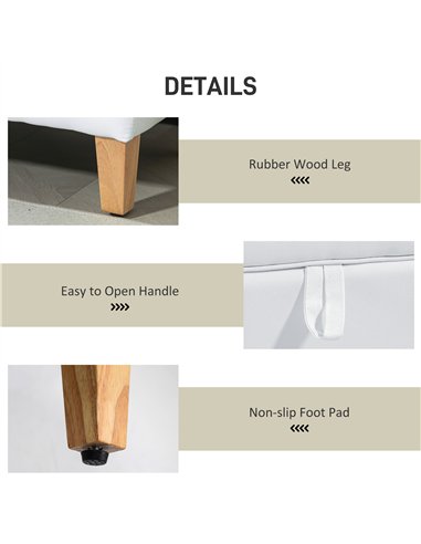 HOMCOM Linen Storage Ottoman Padded Footstool with Rubberwood Legs for Storage Box, Bed End, Shoe Bench, Seating, Cream White