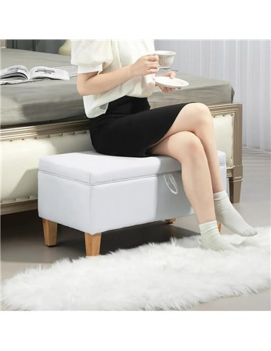 HOMCOM Linen Storage Ottoman Padded Footstool with Rubberwood Legs for Storage Box, Bed End, Shoe Bench, Seating, Cream White