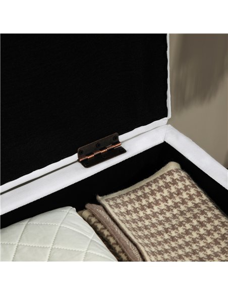 HOMCOM Linen Storage Ottoman Padded Footstool with Rubberwood Legs for Storage Box, Bed End, Shoe Bench, Seating, Cream White - pic 127261 | FastDaddyshop