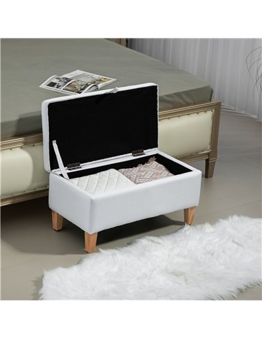 HOMCOM Linen Storage Ottoman Padded Footstool with Rubberwood Legs for Storage Box, Bed End, Shoe Bench, Seating, Cream White