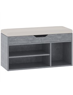 HOMCOM Shoes Cabinet Bench Hidden Storage Padded Seat Organiser Footwear Rack Hallway Grey Wood Grain
