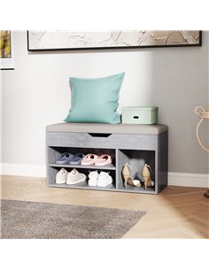 HOMCOM Shoes Cabinet Bench Hidden Storage Padded Seat Organiser Footwear Rack Hallway Grey Wood Grain 2