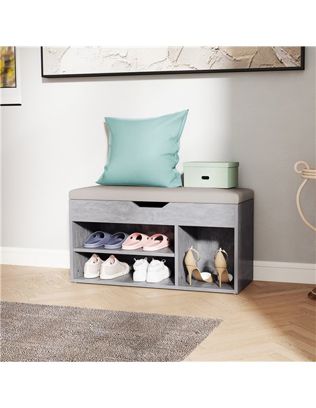 HOMCOM Shoes Cabinet Bench Hidden Storage Padded Seat Organiser Footwear Rack Hallway Grey Wood Grain - pic 127264 | FastDaddyshop
