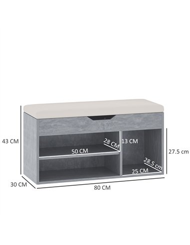 HOMCOM Shoes Cabinet Bench Hidden Storage Padded Seat Organiser Footwear Rack Hallway Grey Wood Grain